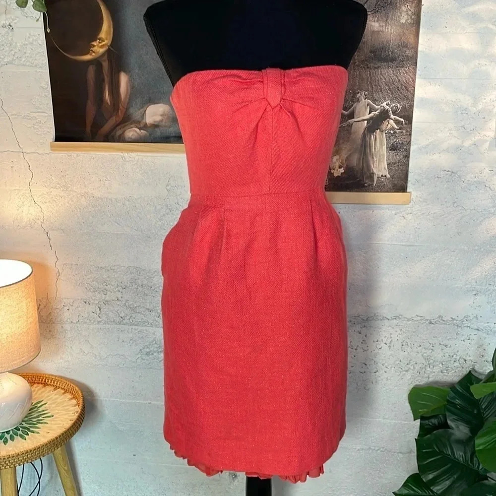 J Crew strapless Pink linen dress size 6